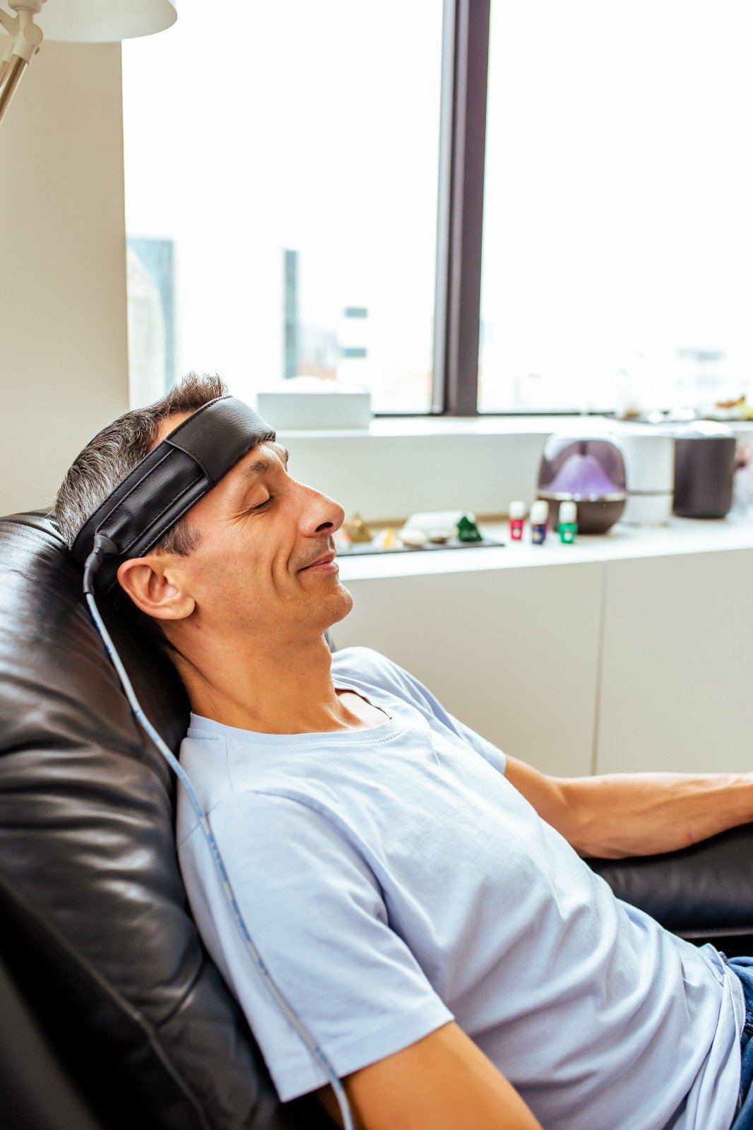 Patient relaxing during therapy session
